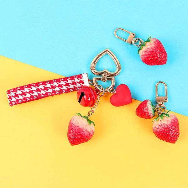 

1pc strawberry red heart keychain keyring for women girl jewelry simulated fruit cute car key holder keyring friend k23, Silver