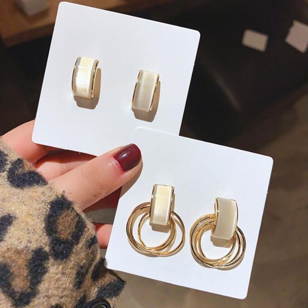 

4styles korea chic opal earrings for women gold color metal geometric stud earrings wedding eardrop jewelry kolczyki sztyfty, Golden;silver