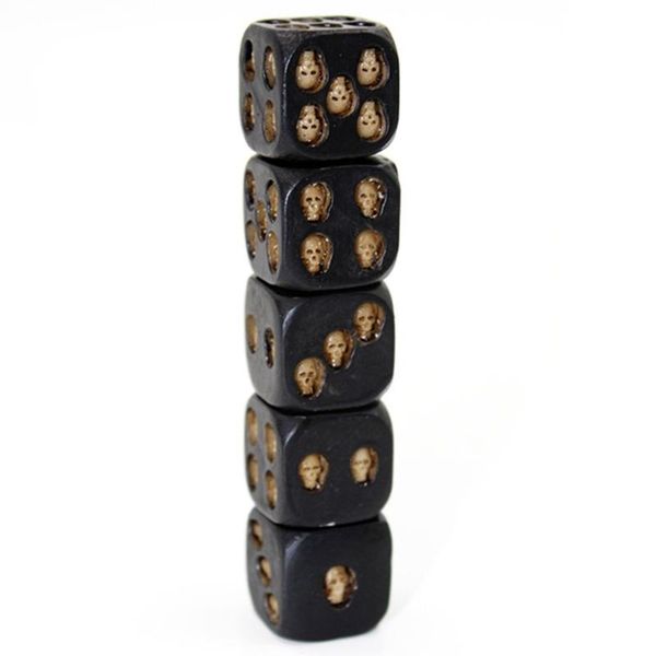 

handmade black skull dice (set of 5) display, Black;white
