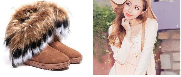 

dorp shipping 2019 fashion rabbit hair and fox fur in tube color matching warm snow winter boots for women & ladies, Black