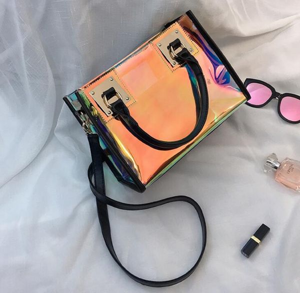

designer transparent hologram handbags ladies new fashion laser crossbody handbag pvc female big tote girl clear purses laser bag/6