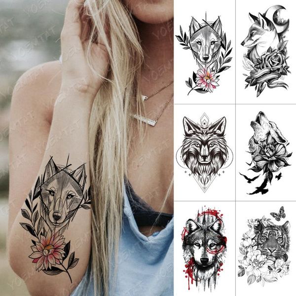 

waterproof temporary tattoo sticker tiger lion moon rose flash tatoo bird flower wolf body art arm water transfer fake tatto