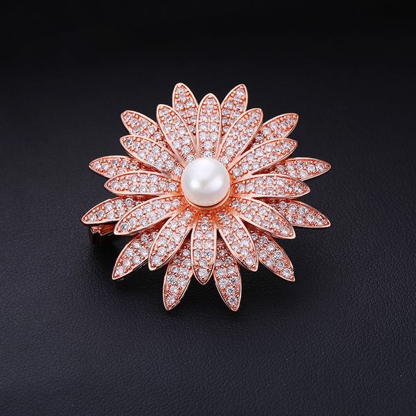 

мода изысканный большой цветок брошь с жемчугом микро-инкрустированные циркон женские булавки diy костюм пальто ювелирные изделия аксессуары, Gray