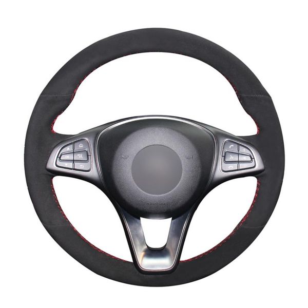 

hand sew black suede car steering wheel cover for c180 c200 c260 c300 b200 e200 e300 cls260 cls300 glc260 glc3