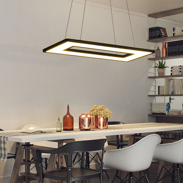 Retângulo ou quadrado das luzes brancas ou pretas moderna levaram Pingente luzes para a Sala de Jantar Cozinha Sala luminária