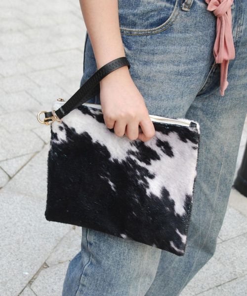 

10pcs woman wool cowhide wristlet case cosmetic bag black cow clutch dom1091431