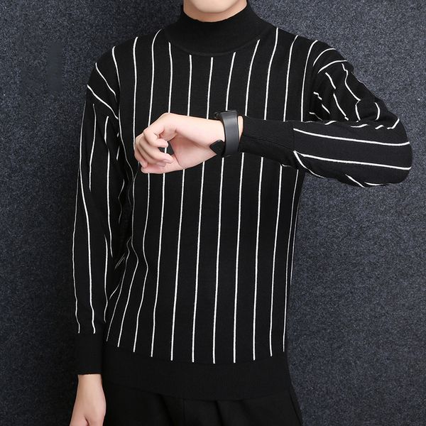 

2019 new fashion brand sweater mens pullover striped slim fit jumpers knitting thick winter korean style casual clothing male, White;black