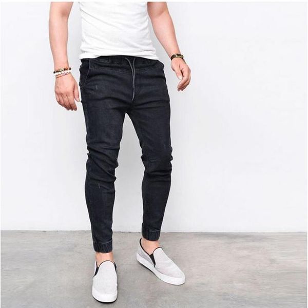 

cysincos 2018 new summer spring long pencil pants casual slim jeans mens fit slim trousers elastic waist male pantalones1, Blue