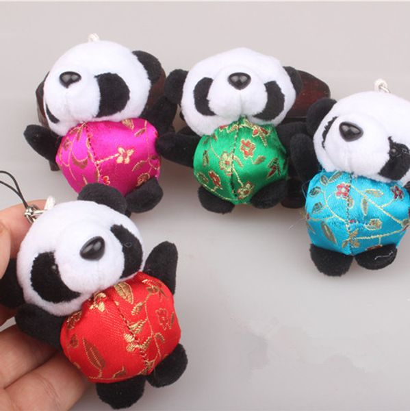 

cute mini plush panda keychain charms pendant chinese clothes animal hanging accessory women child gift toy key chains 40pcs/lo, Silver