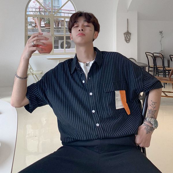 

2019 new korean style letter prtint half sleeve men casual shirts, White;black