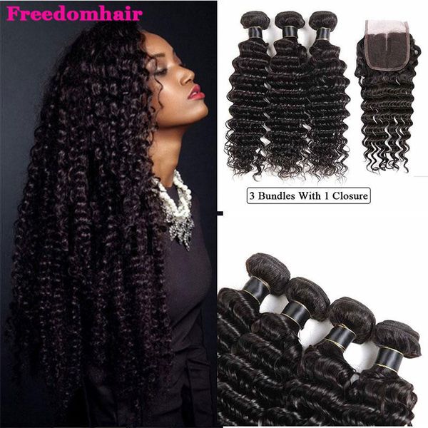 

бразильский глубоководный волна волос пучки с закрытие перуанский человеческих волос прямо объемная волна индийский девы волос переплетений, Black;brown