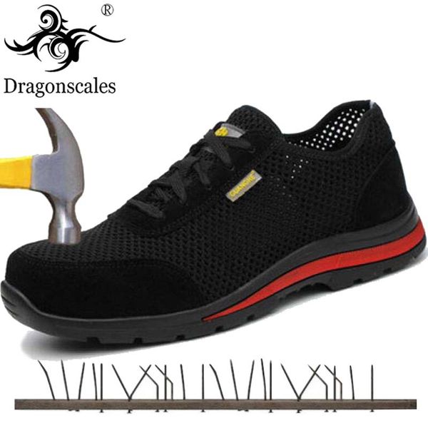 

2019 summer men and women fashion breathable mesh steel head safety shoes anti-puncture anti-slip black outdoor