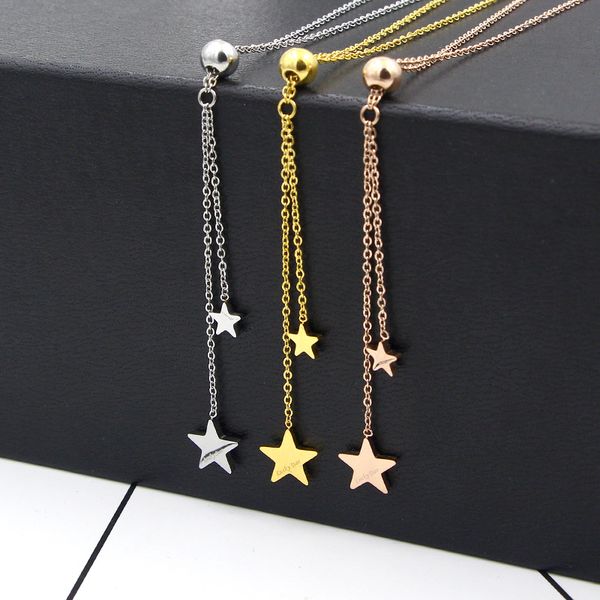 

2018 new fashion ball hanging size korean girls all-match pentagram necklace tassel clavicle titanium chain women, Silver