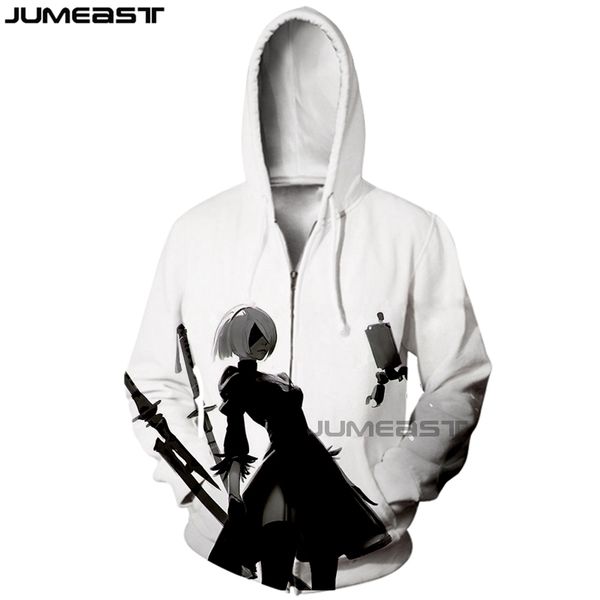 

jumeast brand men/women 3d printed nier automata long sleeve jacket sport pullover fashion spring zipper hoodies, Black