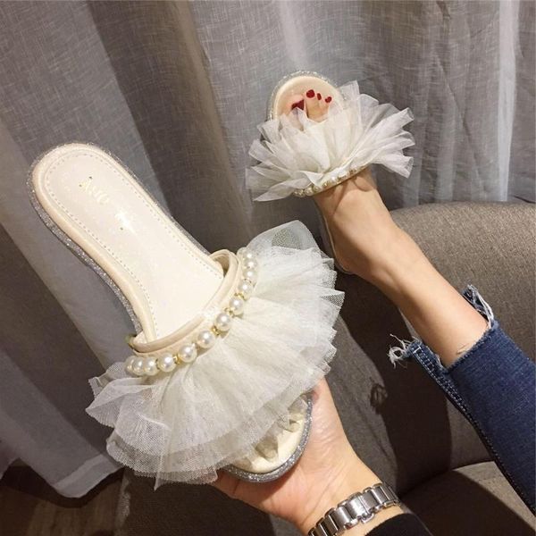 

string bead shoes woman's slippers slides shose women 2020 flat summer pu basic sweet rubber slippers women, Black