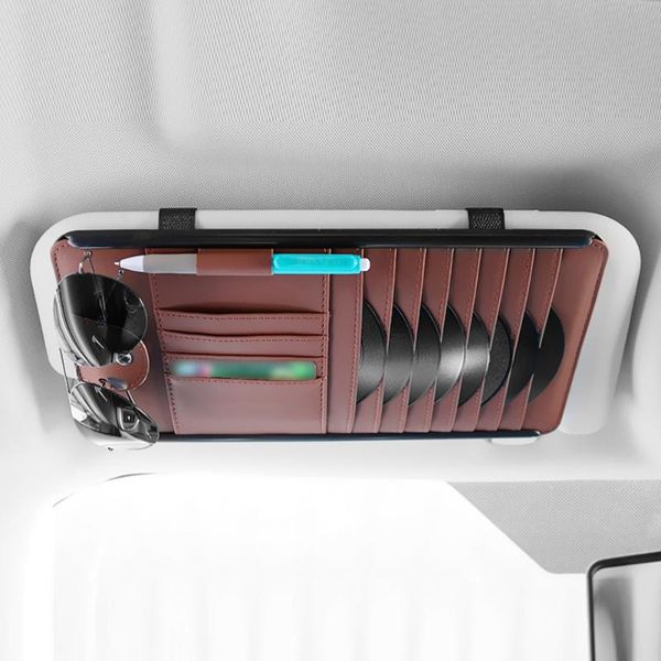 

card storage universal car organizer sun visor pouch bag multifunction cd holder pu leather glasses folder pocket practical