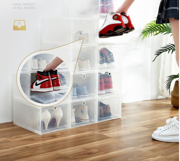 

transparent basketball shoe box large storage drawer hard plastic simple sneaker storage case assembly shoe box home storage box