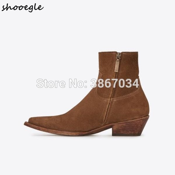 

shooegle tan black cowboy boots vintage ankle boots pointed toe low heels cowgirl short booties autumn winter western shoes lady