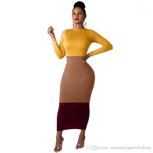 

шить осень повседневная тонкий с длинными рукавами круглый вырез bodycon платья женские модные дизайнерские платья женские платья трехцветны, Black;gray