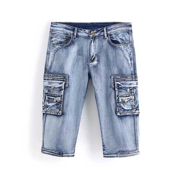 

men's jeans mcikkny summer men cargo short multi-pockets casual shorts for male washed size 29-40, Blue