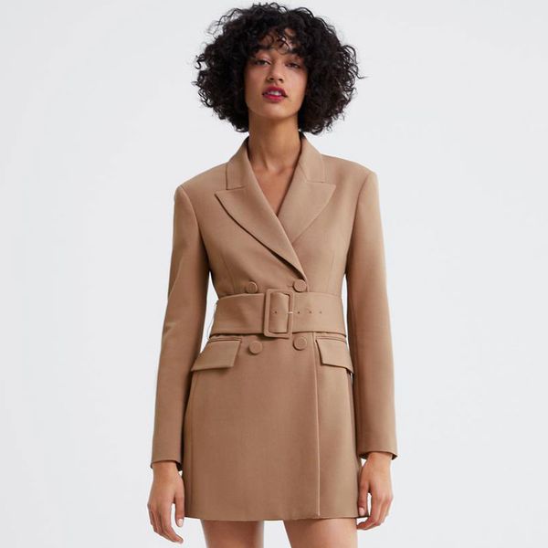 

2019 fashion autumn and winter women's long section with belt suit jacket female, White;black