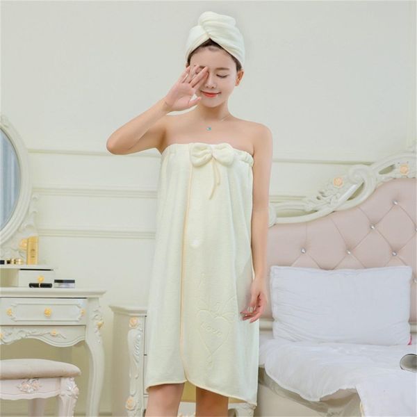 

women bath skirt shower cap set soft bowknot quick dry wearable wrap towel