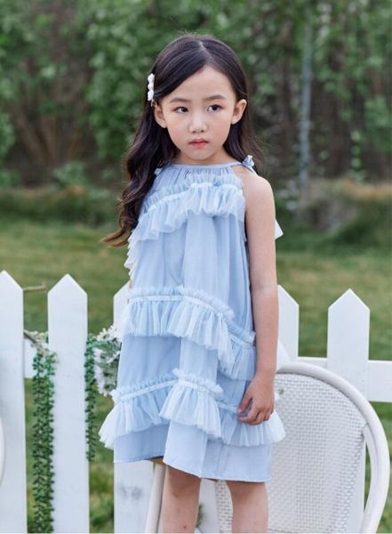 

6372 blue ruffles mesh princess baby girl dress 2020new summer party wedding kid dress for girl wholesale children child clothes, Red;yellow