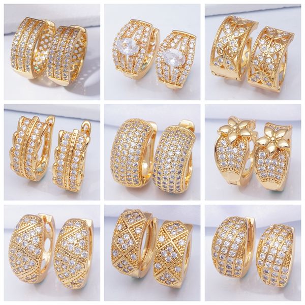 

rhinestone zircon crystal earings 30 styles round circle hoop earrings for women and men gold filled fashion wedding jewelry, Golden;silver