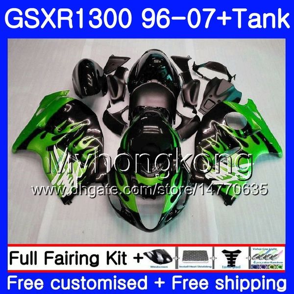 + резервуар для SUZUKI GSXR1300 Hayabusa 96 97 98 99 2000 2001 333HM.219 GSX R1300 GSXR 1996 1997 1300 1998 1999 00 01 02 Зеленый пламя обтекатели