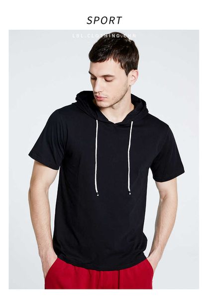 

summer hooded short-sleeved sweater men's cotton blank solid color t-shirt loose casual shirt custom wholesale tees, White;black