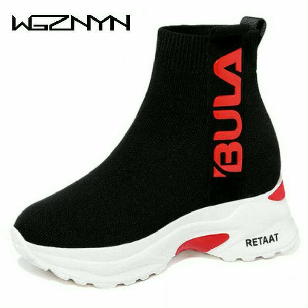 

wgznyn 2019 new женщины сапог ботильоны зима stretch платформа клинья пятка носок сапоги мода обувь женщина zapatos de mujer w06, Black