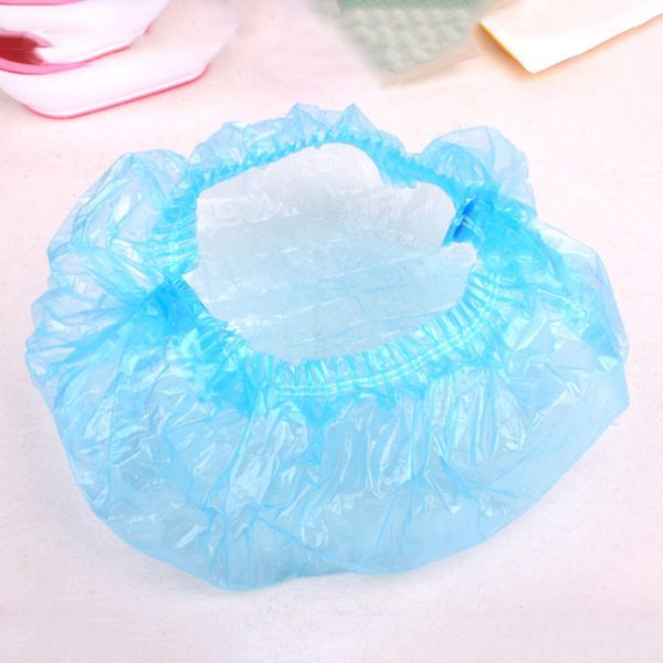 

big deal 100pcs clear disposable plastic shower bath caps for spa hair salon for l/home use (blue