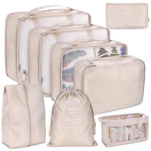 

8pcs travel luggage organizer sets for clothes shoes storage bag waterproof closet zip bags suitcase organizers underwear pouch