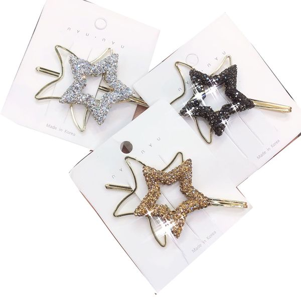 

3pcs women hollow star lip shape rhinetsones hairpins barrettes ladies shiny hair clips girls headdress