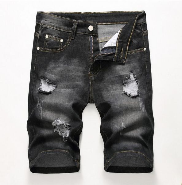 Marca famosa Men Slim Ripped Denim Shorts Jeans Designer Envelhecido Descolorido Stylist Buracos Retro Calças Curtas Tamanho Grande 42 Calças JB3