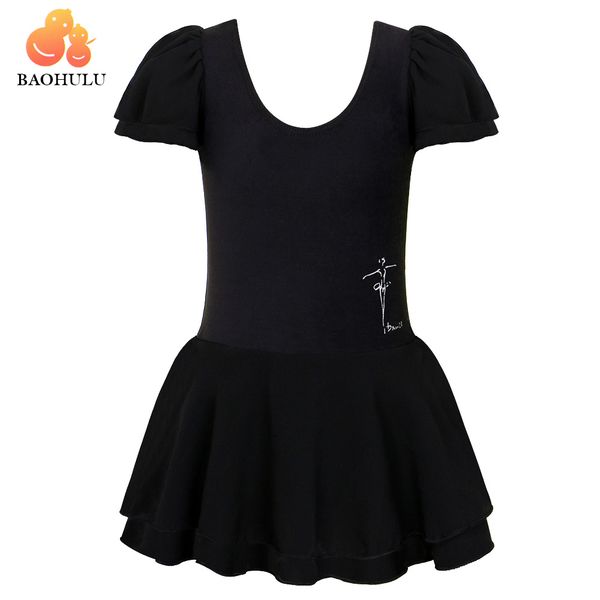 

baohulu girls ballet leotard short sleeve dance dress children gymnastics leotard profession ballerina practice costume, Black;red
