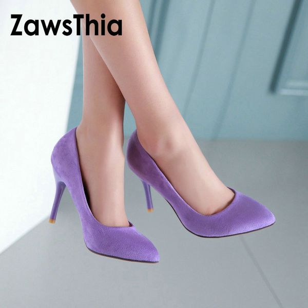 

zawsthia 10cm thin high heels purple blue woman pumps shoes slip on women wedding stilettos ladies shoes big size  42 43, Black