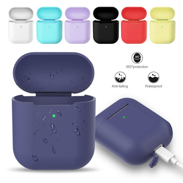 

silicone cover for airpods case air pod protective slim with hook carabiner soft tpu pouch for airpod 1/2 generation with anti-dust plug