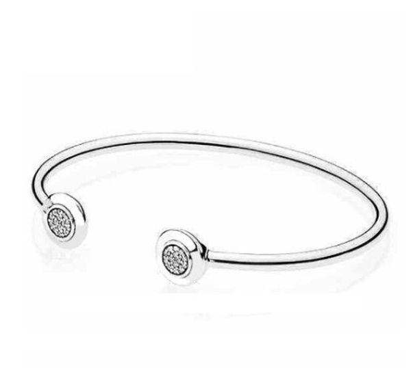 

new original 925 sterling silver bangle signature with crystal open bracelet bangle fit women bead charm diy fashion jewelry, Golden;silver
