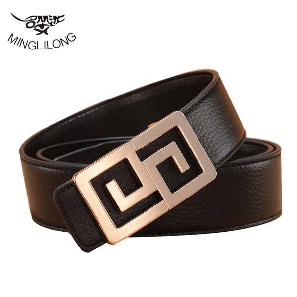 

minglilong layer men's belt simple belts men leather strap gold buckle cowskin belts male, Black;brown
