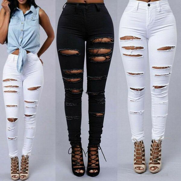 

selling goods new womens elastic destroyed hole leggings long pants denim shorts ripped jeans, Blue