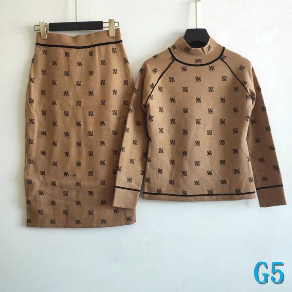 

brand womens two piece dress sets fashion autumn and winter two piece sets fashion women sweater + dress suits with letter printed fg5, White