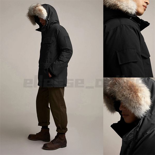 

2020 winter down parkas hoody canada polar bear expeditioner parka wolf fur puffer zippers goosefeather designer jacket mens warm coat, Black