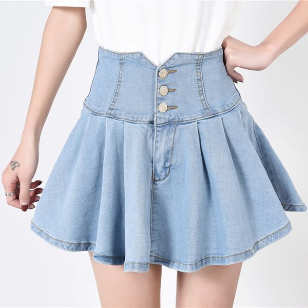 

new denim mini skirt woman summer high waist skirts for women casual plus size a-line denim jeans skirt faldas mujer q204, Black