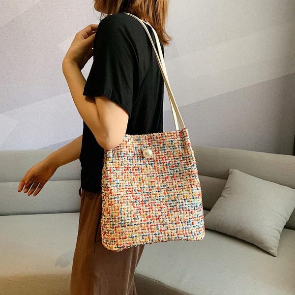 

women's messenger bags large bucket ladies hand shoulder handbag woven bag color stitching crossbody women hand bag