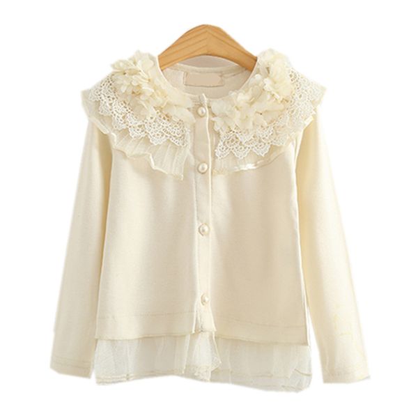 

kids girls long sleeve flower ruffle tulle spring autumn cardigan outwear children fashion cotton princess cute blouse clothes, Blue;gray
