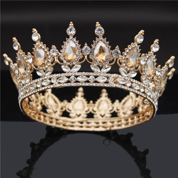 

bridal crown metal crystal tiaras and crowns royal queen king diadem bride wedding hair jewelry pageant circel head ornaments, Golden;white