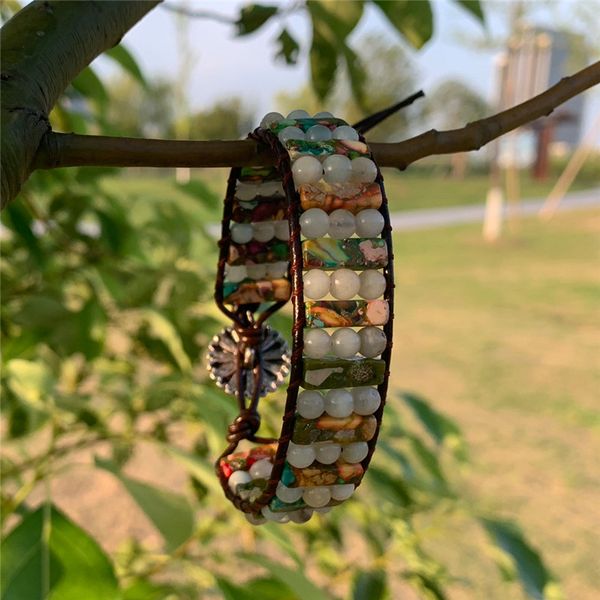 

bohemian bracelets tube natural stone leather strap wrap bracelet beaded beach bracelet riend gifts, Golden;silver