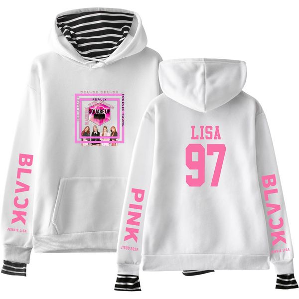 

vagrovsy kpop blackpink idol member lisa fake two piece hoodies women/men new long sleeve fleece sweatshirts female 2xl, Black