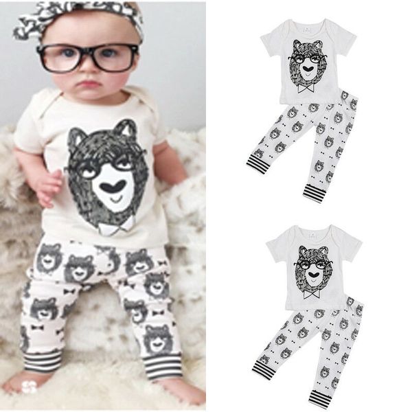 

focusnorm newborn toddler baby kids girls boys clothes short sleeve print lion long pants 2pcs outfits us